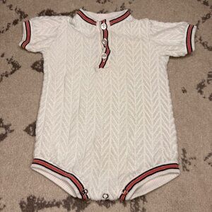 VTG TRIEDKNIT CREATION Terry Cloth Chevron Striped Knit Summer Polo Shirt Onesie